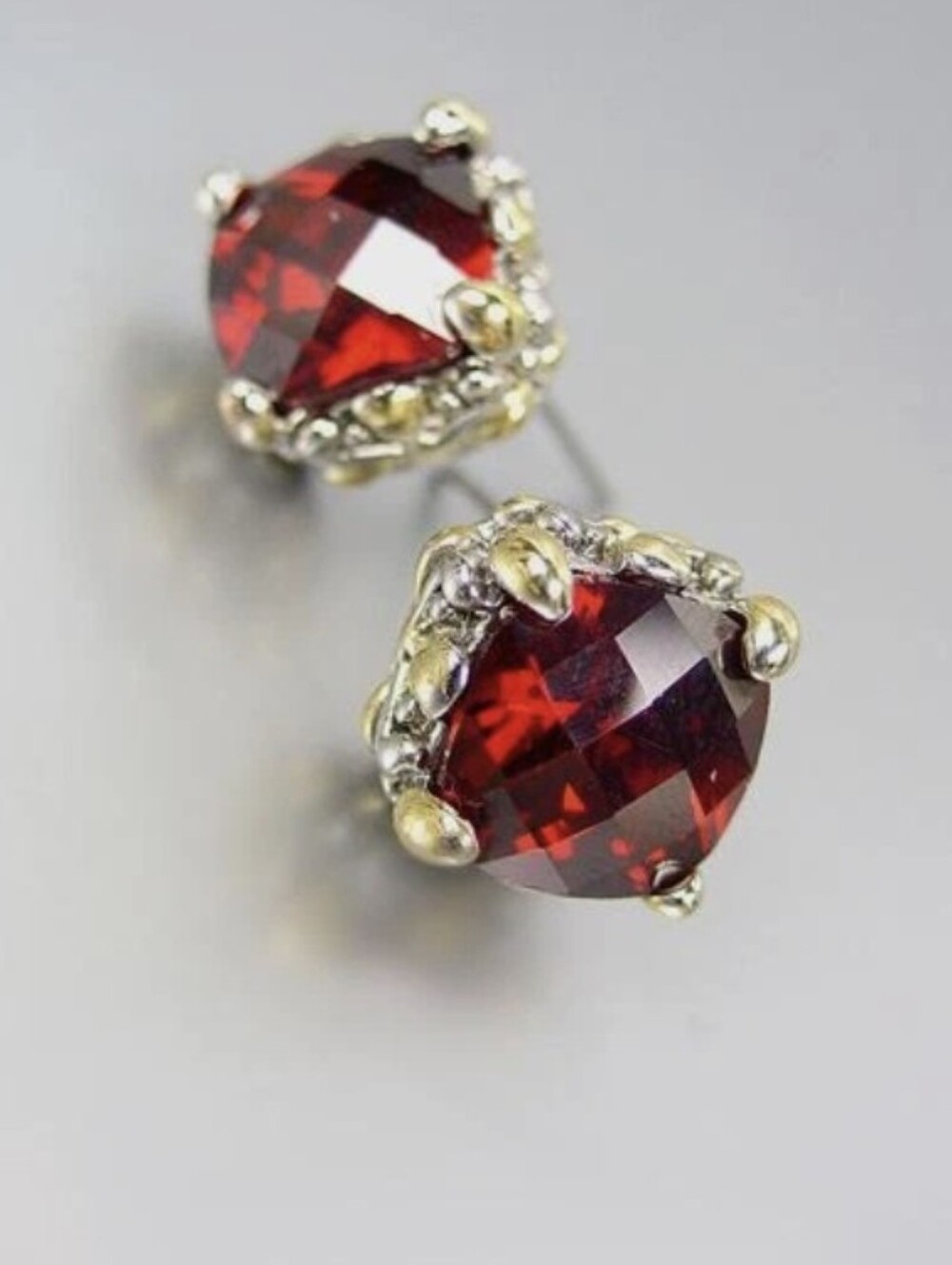 Designer Petite Silver Gold Balinese Filagree Red Garnet-Cz crystal Earrings